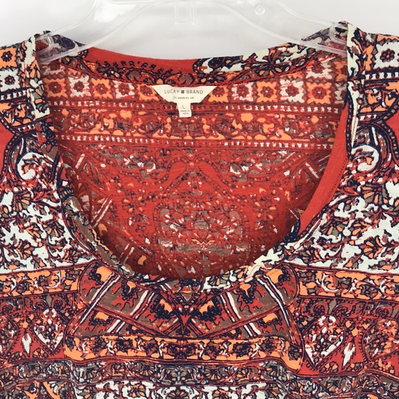 Lucky Brand Los Angeles, CA Orange Print Top Artsy Size Large Boho - Picture 2 of 10